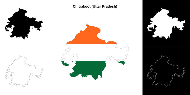 Chitrakoot district (Uttar Pradesh) blank outline map set