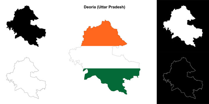 Deoria district (Uttar Pradesh) blank outline map set