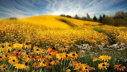 area of dandelions black eye susanrs golden rod daisey
