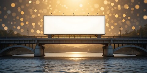 Blank Billboard on Bridge Over Water at Sunset
