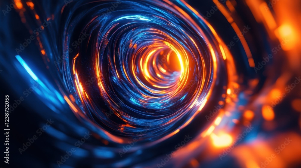 Poster abstract swirling vortex of light and color in a tunnel form with a blurry background
