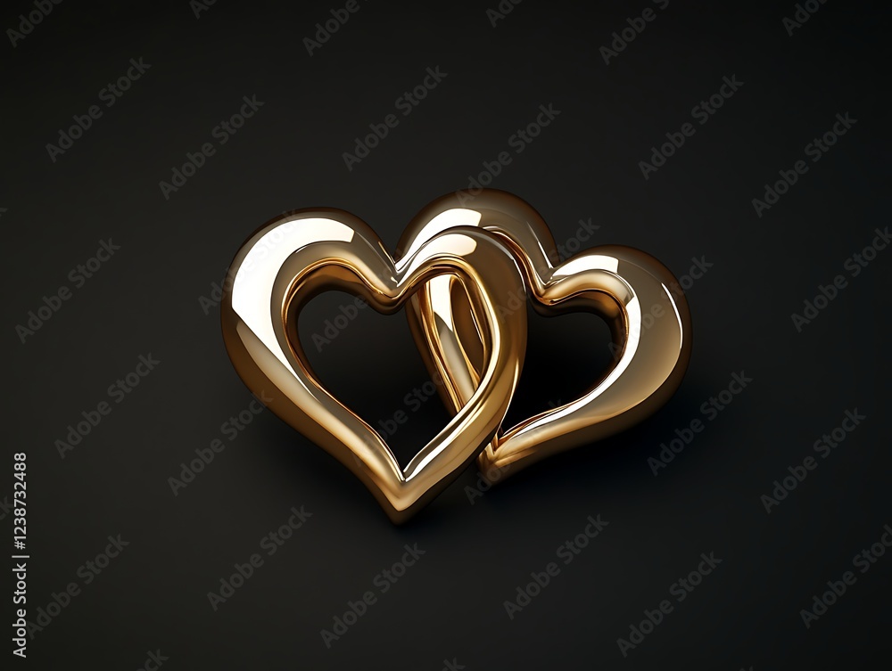 Fototapete a pair of intertwined heart symbols in metallic gold, placed on a plain black background for a class