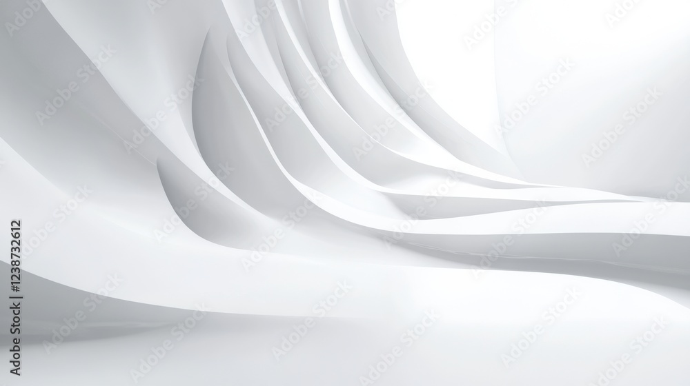 Poster abstract white curved surfaces creating a swirling minimalist dynamic interior architecture