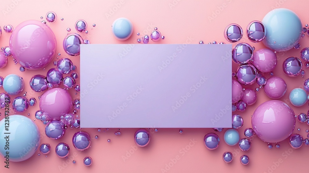 Poster soft pastel colors blend harmoniously as vibrant spheres of various sizes gather around an empty spa