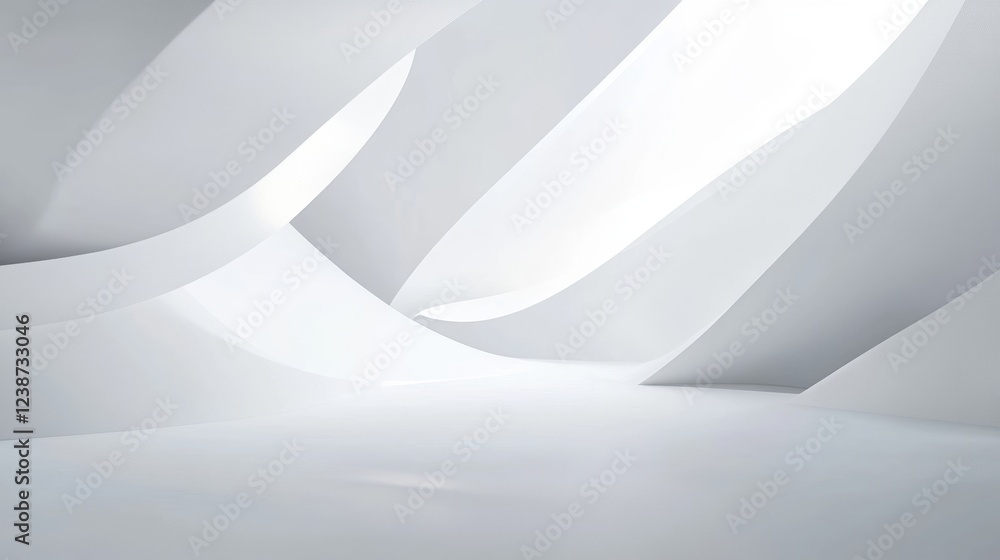 Poster abstract white curves forming a minimalist design with soft light and flowing shapes