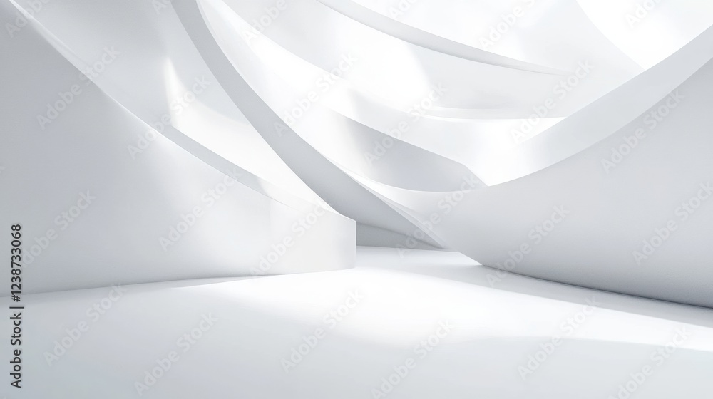 Poster abstract white curves interior architectural design with light and shadow rendering