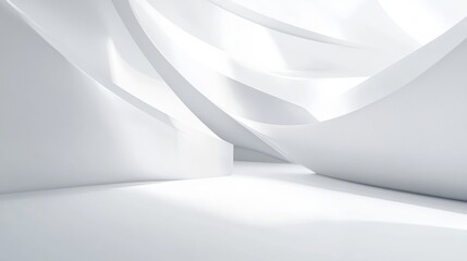 Abstract White Curves Interior Architectural Design with Light and Shadow Rendering