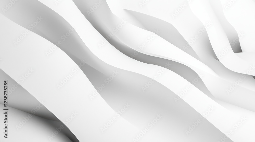 Poster abstract white curving form surface with gentle waves and subtle gradients and soft shadows