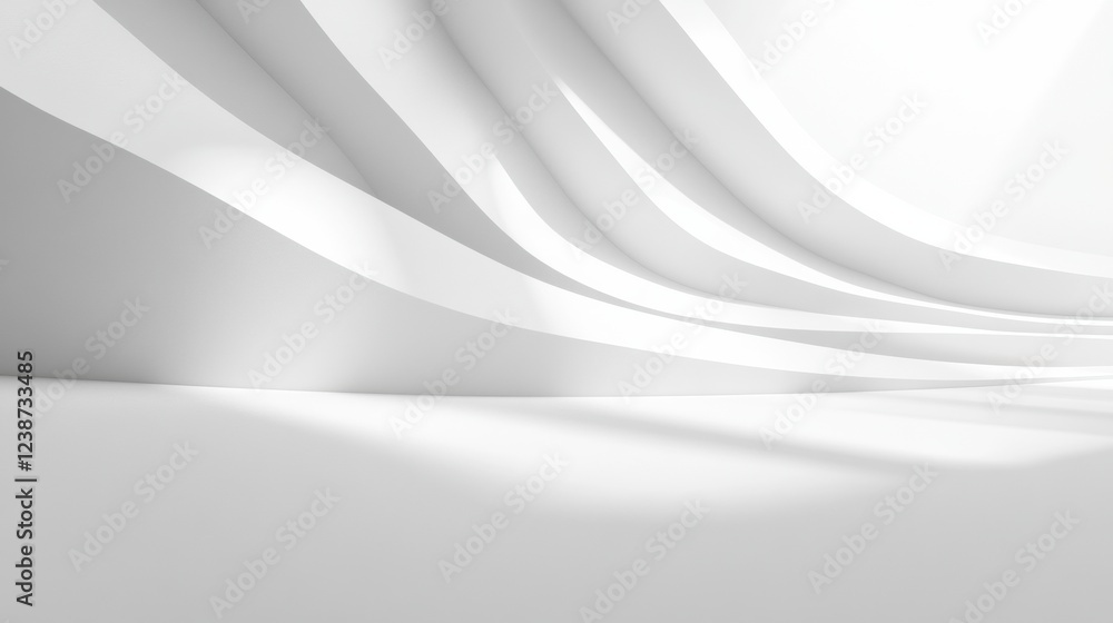 Poster abstract white interior structure with curved walls and soft shadow minimalist design