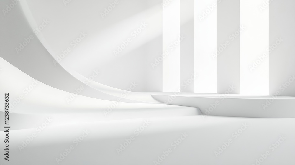 Poster abstract white space architectural forms with columns and elegant curved surfaces minimalist scene
