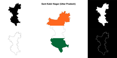 Fototapeta premium Sant Kabir Nagar district (Uttar Pradesh) blank outline map set