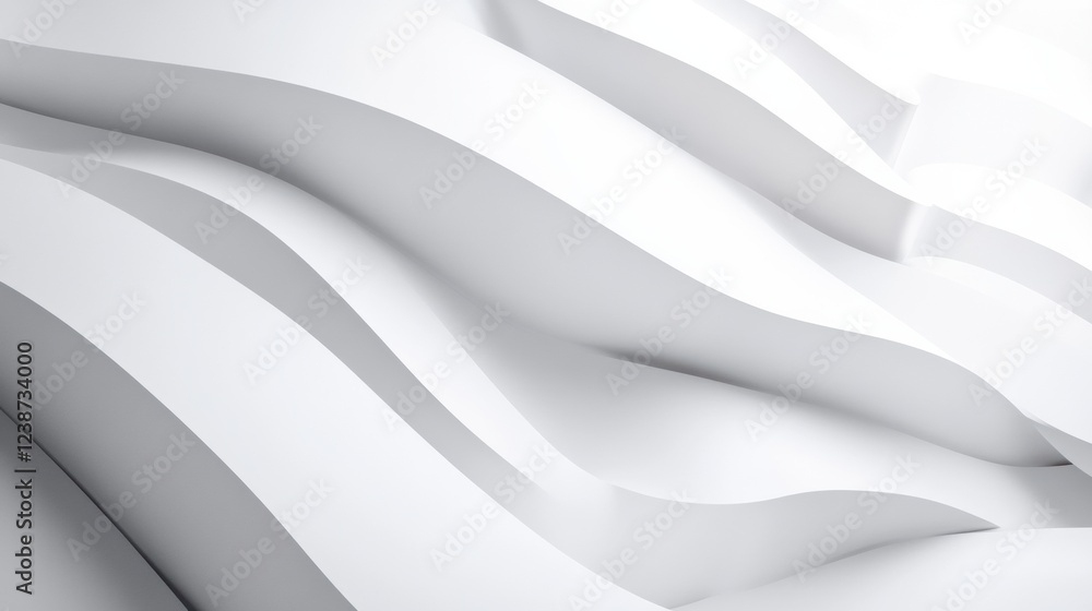 Poster abstract white waves surface creates striking 3d design with fluidity and texture forms in light