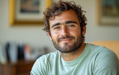 Obraz premium handsome man smiling with a mustache and a causal clothing