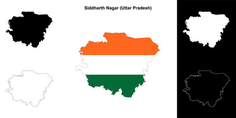 Fototapeta premium Siddharth Nagar district (Uttar Pradesh) blank outline map set