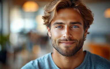 Obraz premium handsome man smiling with a mustache and a causal clothing