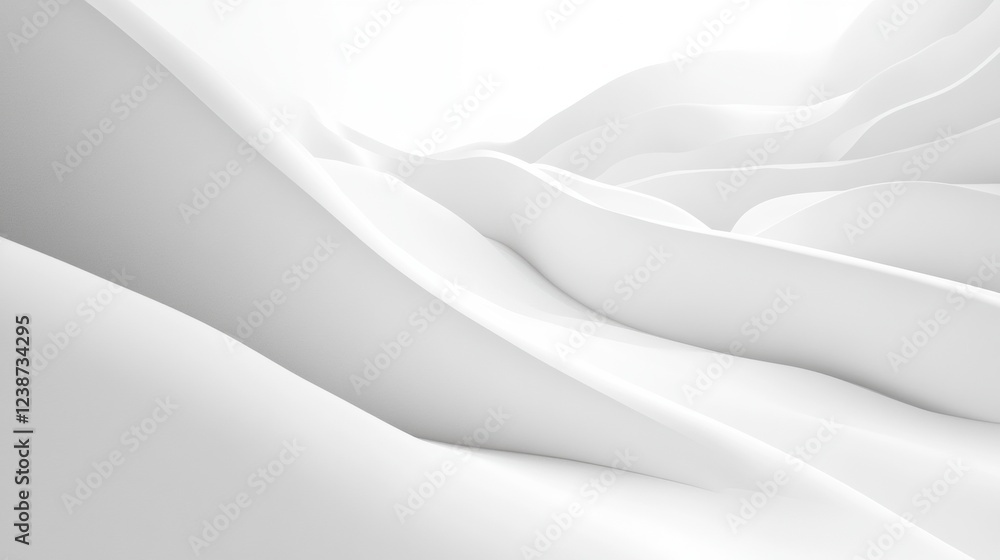 Poster abstract white wavy terrain pattern with soft contours and smooth surfaces 3d rendering