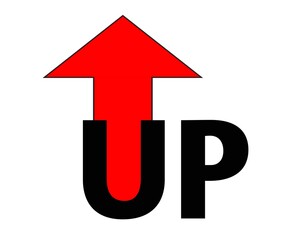 illustration of the word up with a red arrow pointing up