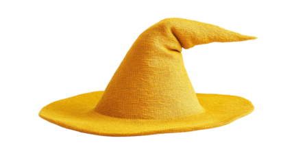 Yellow witch hat isolated on transparent background for halloween party costume