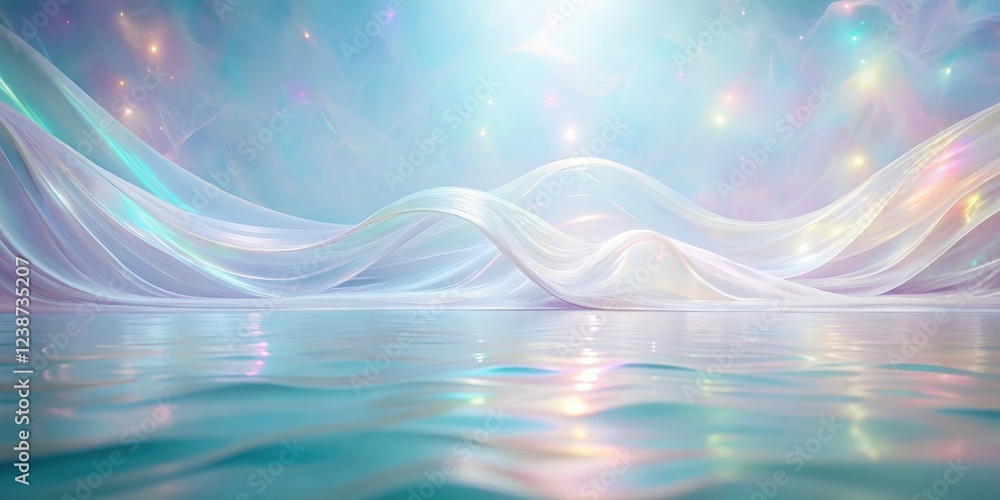 Aufkleber serene iridescent waves gently flowing over a tranquil reflective water surface under a pastel sky w