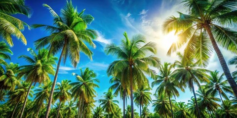 Lush Tropical Paradise A Canopy of Palm Trees Under a Bright Sunny Sky