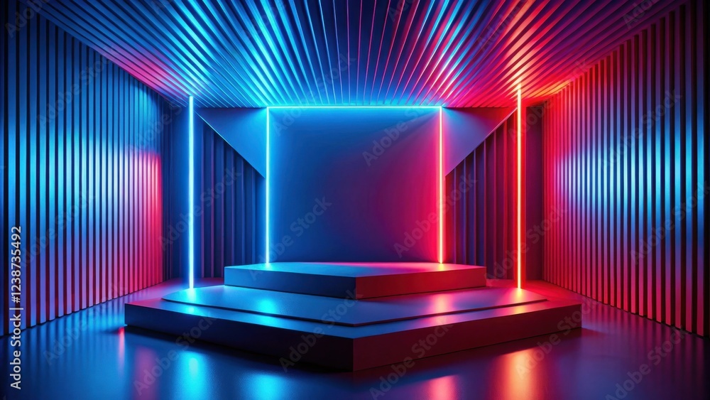Aufkleber abstract neon stage with geometric walls and illuminated platform