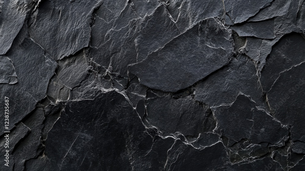 Poster dark fractured slate texture surface with sharp cracks and jagged edges close up view