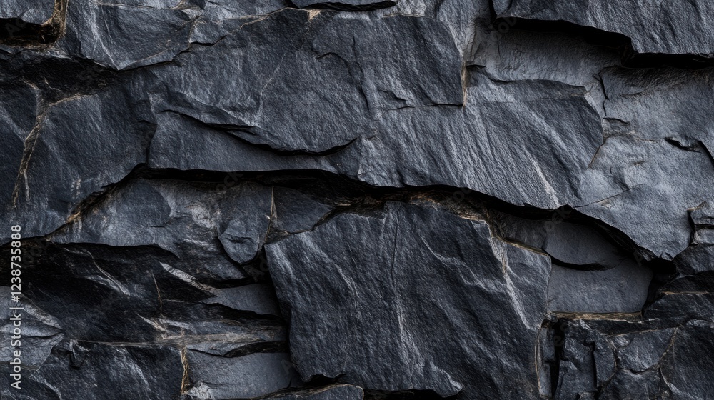 Poster dark gray slate rock texture close up surface with natural fractures and rough uneven geological pat