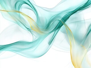 Fototapeta premium ethereal fluid art composition with iridescent swirls of turquoise and gold flowing organically against pristine white, creating mesmerizing abstract patterns