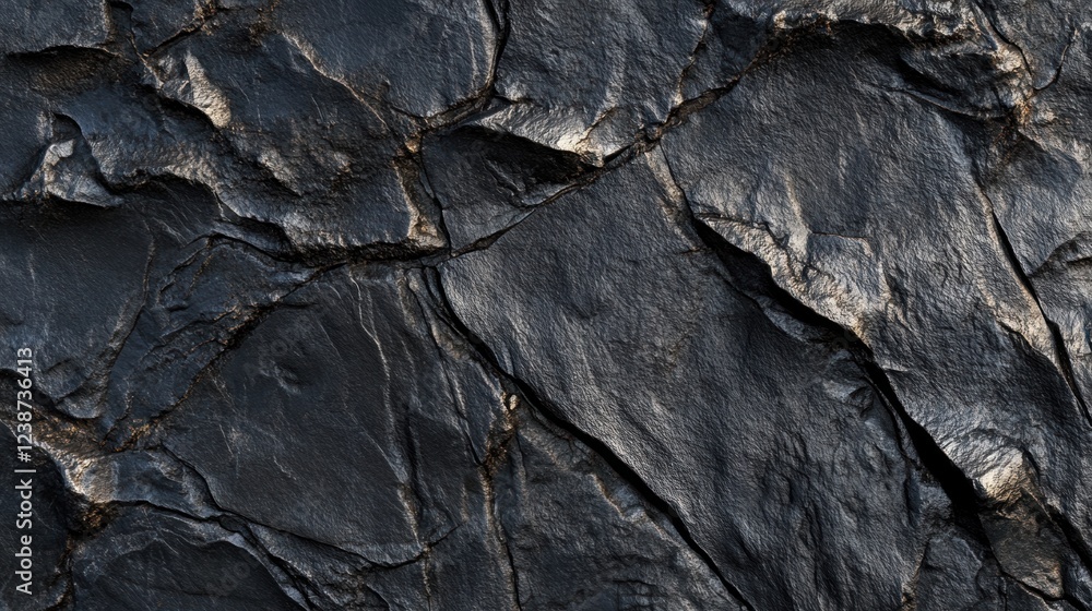 Aufkleber dark rock texture with deep cracks and rough surface showing mineral formations of geology