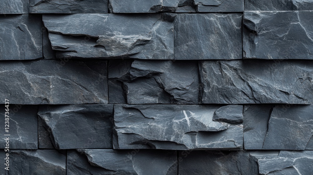 Poster dark rough stone brick wall texture design in stacked rectangular shape with natural variations