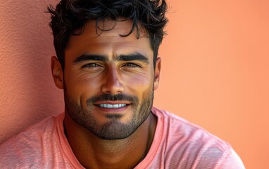 Obraz premium handsome man smiling with a mustache and a causal t-shirt