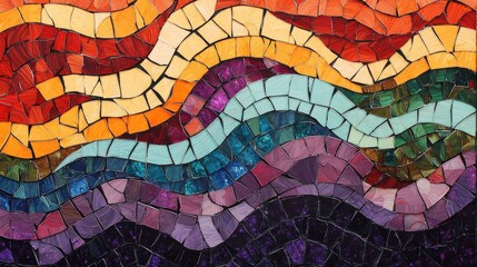 Fototapeta premium Vibrant Abstract Mosaic Pattern with Colorful Waves and Textures