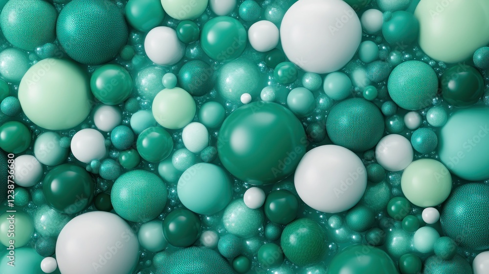 Poster abstract teal green spheres background texture pattern, a modern and trendy artistic design dynamic 