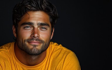 Fototapeta premium handsome man smiling with a mustache and a causal t-shirt