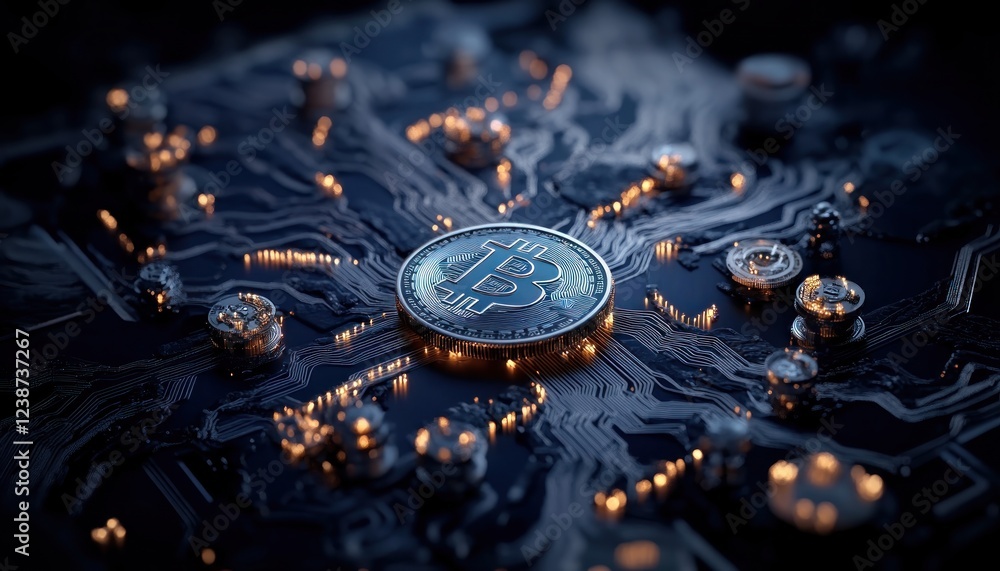 Poster bitcoin cryptocurrency technology digital currency finance investment blockchain network mining conc
