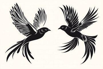 Obraz premium Flying birds silhouettes on white background.
