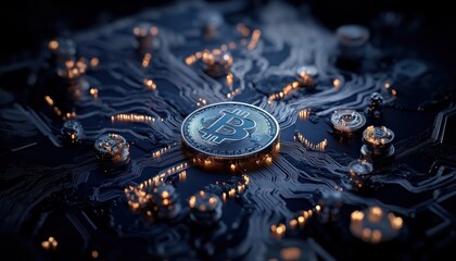 Bitcoin Cryptocurrency Technology Digital Currency Finance Investment Blockchain Network Mining Concept Trading Future Ledger Decentralized Virtual Money Electronic Payment Global Economy Secure Data