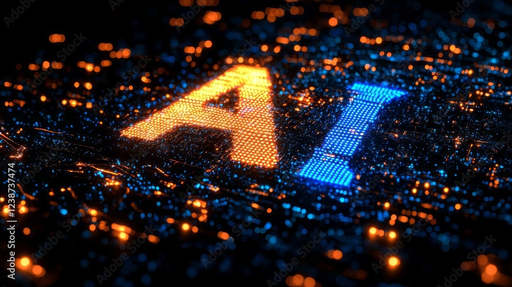 Aufkleber bright neon symbols illuminate a dark background, showcasing the significance of artificial intellig