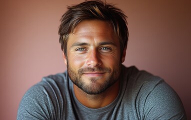 Fototapeta premium handsome man smiling with a mustache and a causal t-shirt