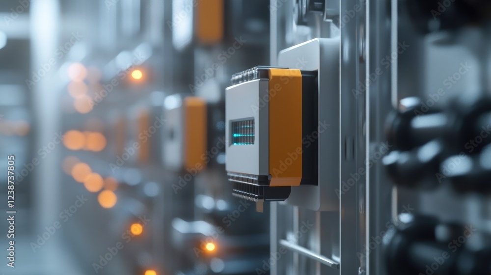 Poster close up of a server rack with blinking lights in a modern data center, showcasing advanced technolo