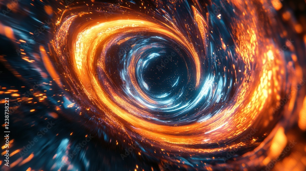 Poster fiery swirling vortex of light and energy in space abstract visual effect sci fi cosmic tunnel