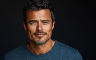 Obraz premium handsome man smiling with a mustache and a causal t-shirt