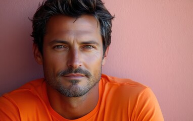 Obraz premium handsome man smiling with a mustache and a causal t-shirt