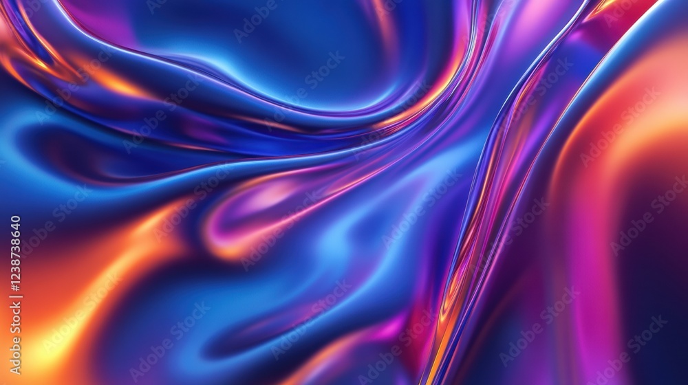 Poster flowing waves of iridescent liquid texture with vibrant colors in abstract design art form