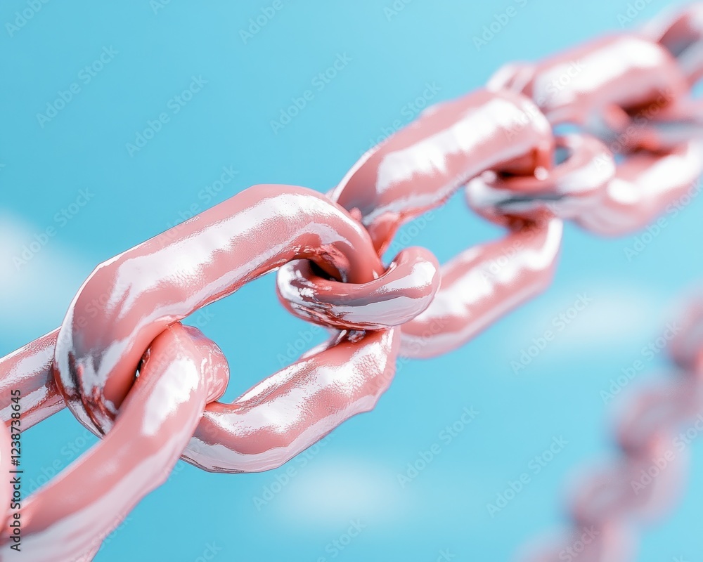 Poster close-up view of a metallic pink chain, illustrating strength and connection, emphasizing interlocki