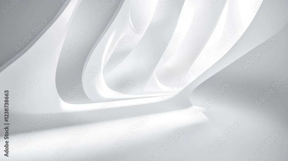 Poster flowing white abstract shapes architecture interior space light curves modern design element