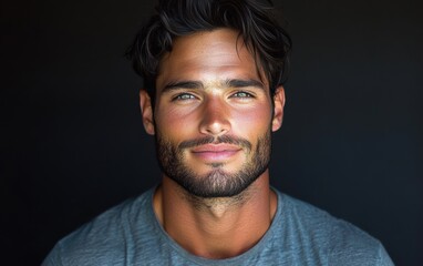 Obraz premium handsome man smiling with a mustache and a causal t-shirt