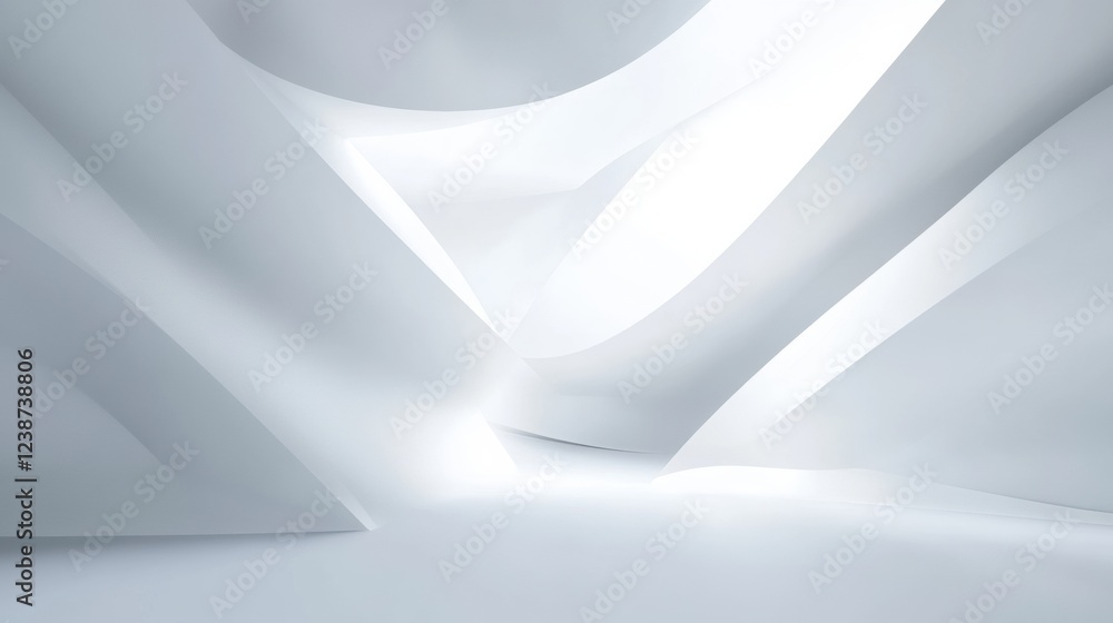 Poster flowing white architectural forms and curved surfaces with light and shadow abstract design