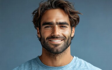 Obraz premium handsome man smiling with a mustache and a causal t-shirt