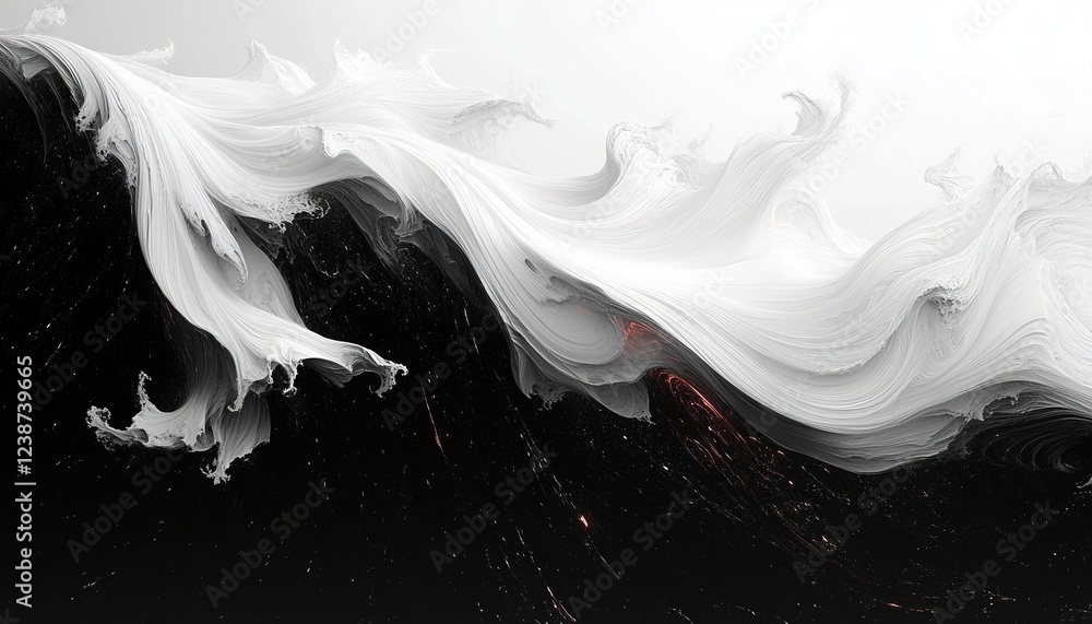 Poster white abstract paint swirling over black in a dynamic background. possible use art